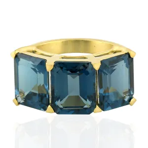 Emerald Cut Topaz Three Stone 14k Yellow Gold Ring For Gift