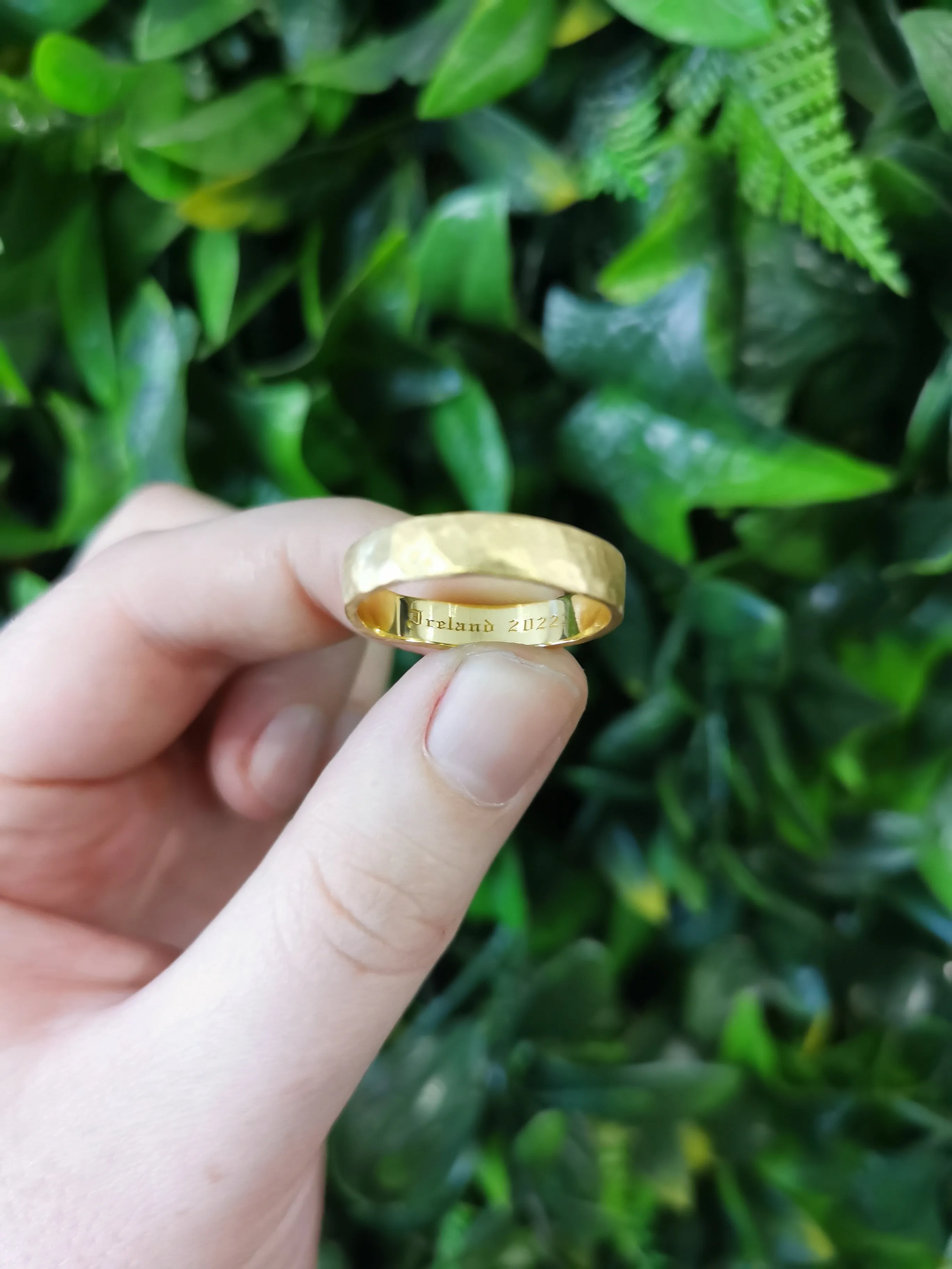Engravable Simple Hammered Gold Vermeil Band