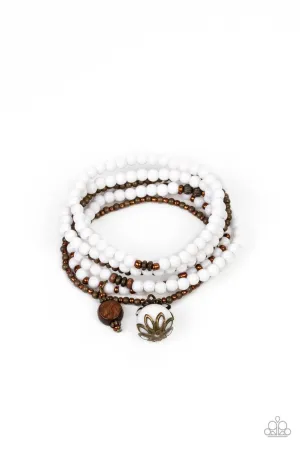Epic Escapade - White - Copper, Brass, Wooden Bead Paparazzi Stretchy Bracelet