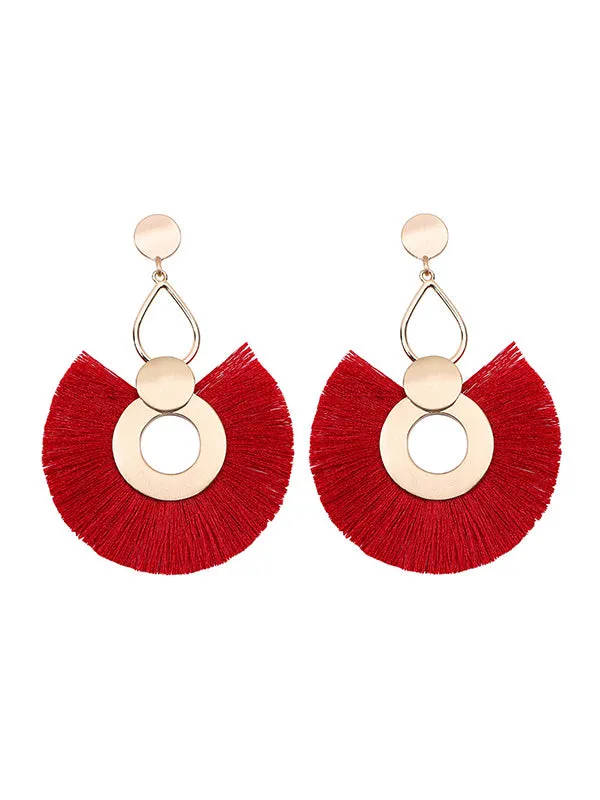 Exaggerated Big Circle Tassel Earrings