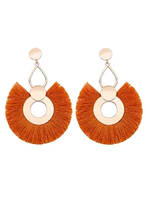 Exaggerated Big Circle Tassel Earrings