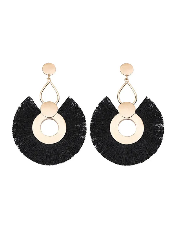 Exaggerated Big Circle Tassel Earrings