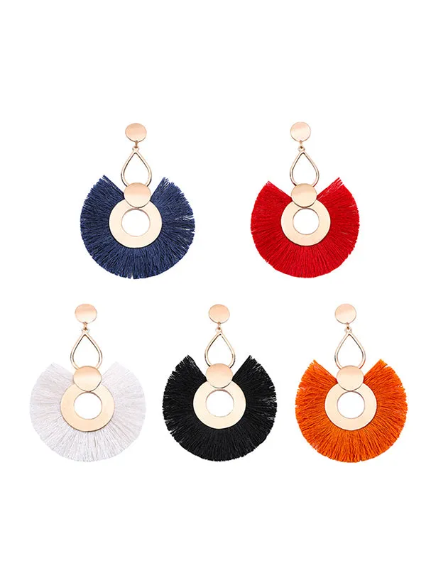 Exaggerated Big Circle Tassel Earrings