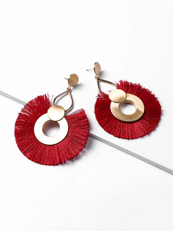 Exaggerated Big Circle Tassel Earrings
