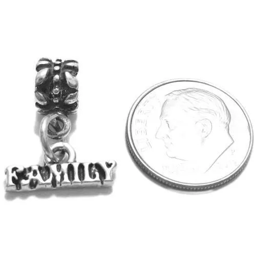 Exquisite "Family" Charm with Euro Bead in Sterling Silver