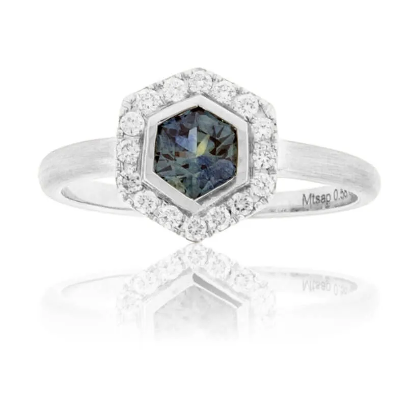 Fancy Cut Montana Sapphire & Diamond Halo Ring