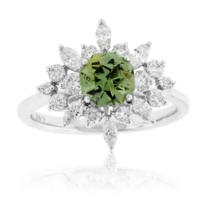 Fancy Cut No Heat Montana Sapphire & Burst Style Diamond Halo Ring