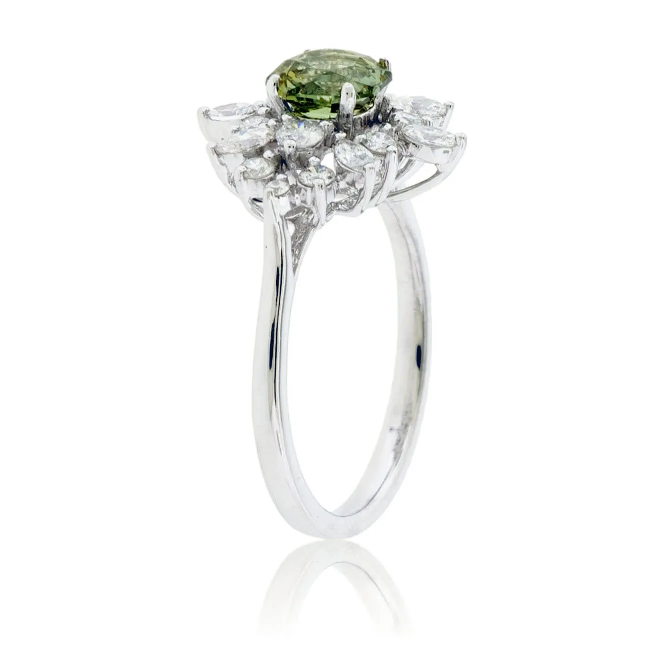 Fancy Cut No Heat Montana Sapphire & Burst Style Diamond Halo Ring