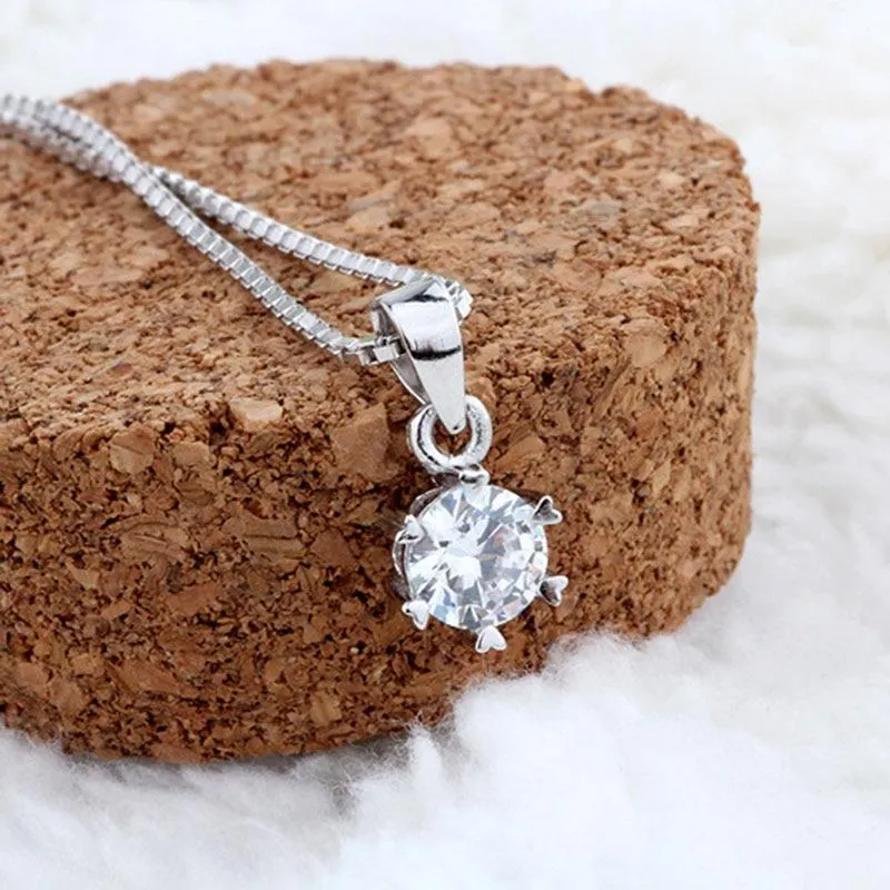 Fashion 925 Sterling Silver Necklaces Pendants For Women Jewelry Trendy Round Zirconia Female Chain