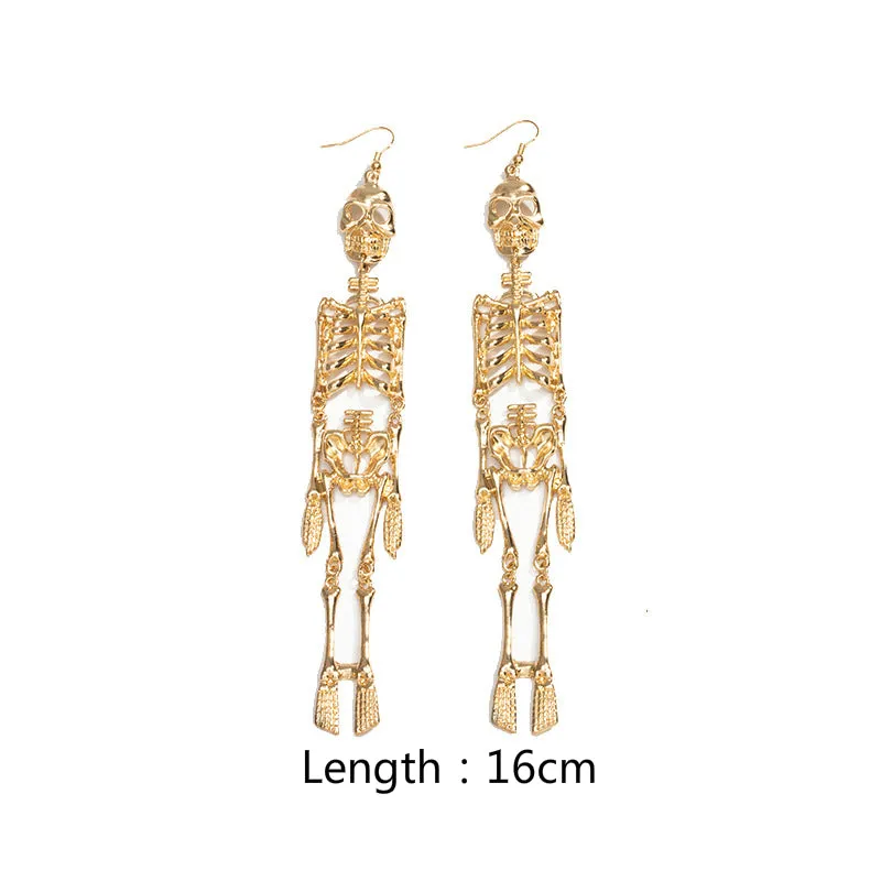 Fashion Skeleton Pendant Geometric Exaggerated Tassel Earrings