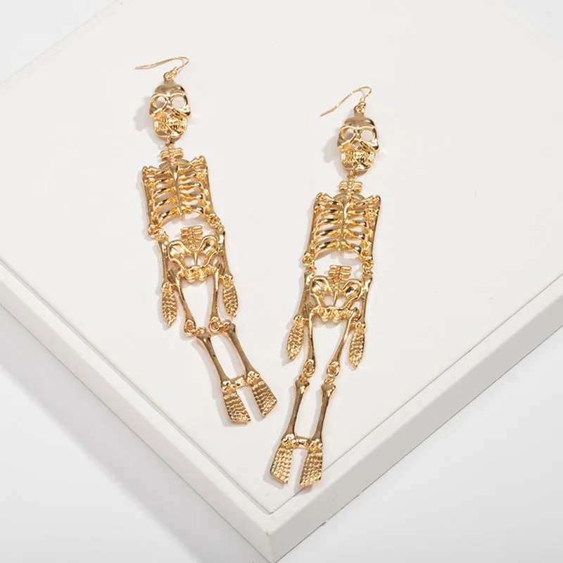 Fashion Skeleton Pendant Geometric Exaggerated Tassel Earrings