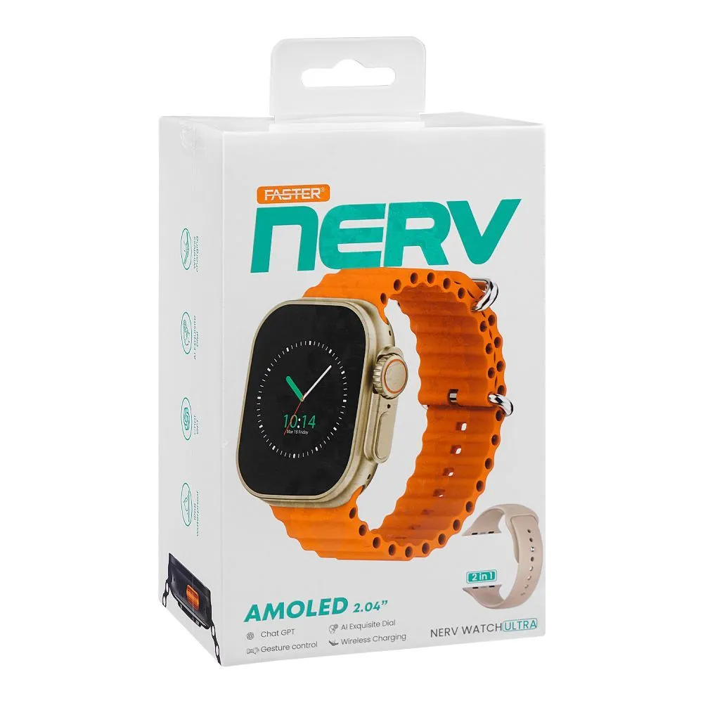Faster 2.04" Amoled Display Nerv Ultra Smart Watch, 2 In 1 Straps, Light Champaign Gold