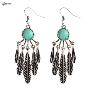 Feather Earrings Hippie Chic aritos Navajo Earrings Tribal Chandelier Earrings Indian Native American Jewelry Cowgirl