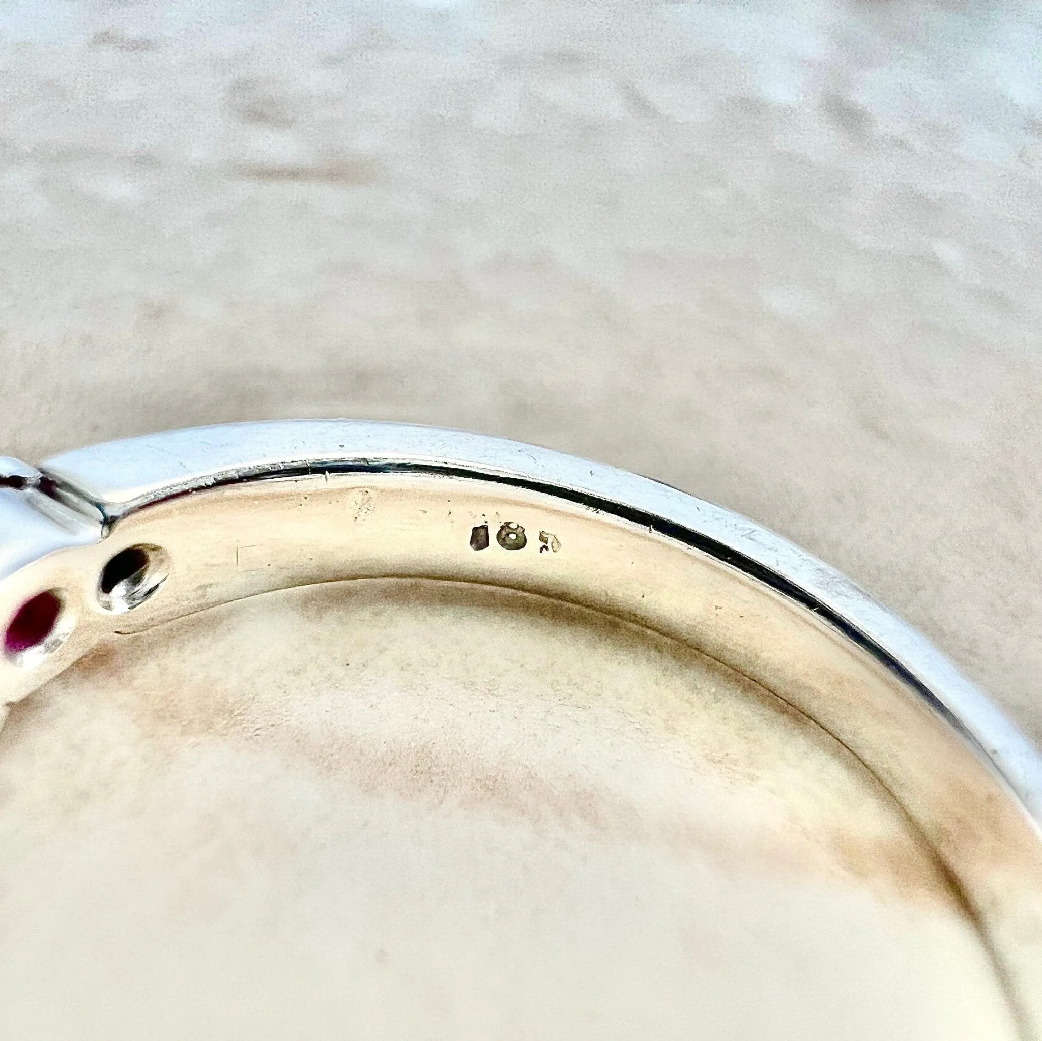 Fine 18 Karat White Gold Natural Ruby & Diamond Five-Stone Band Ring