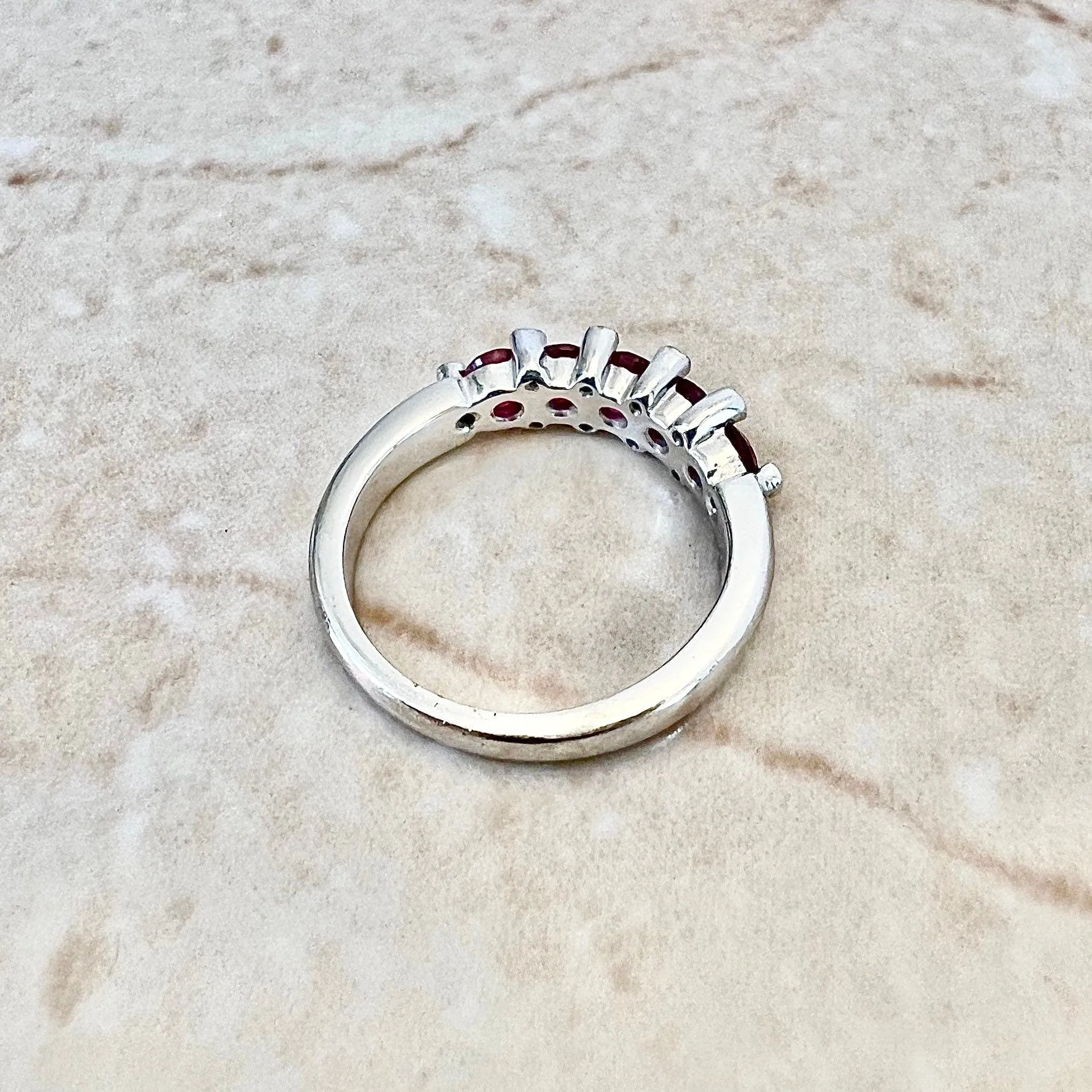 Fine 18 Karat White Gold Natural Ruby & Diamond Five-Stone Band Ring