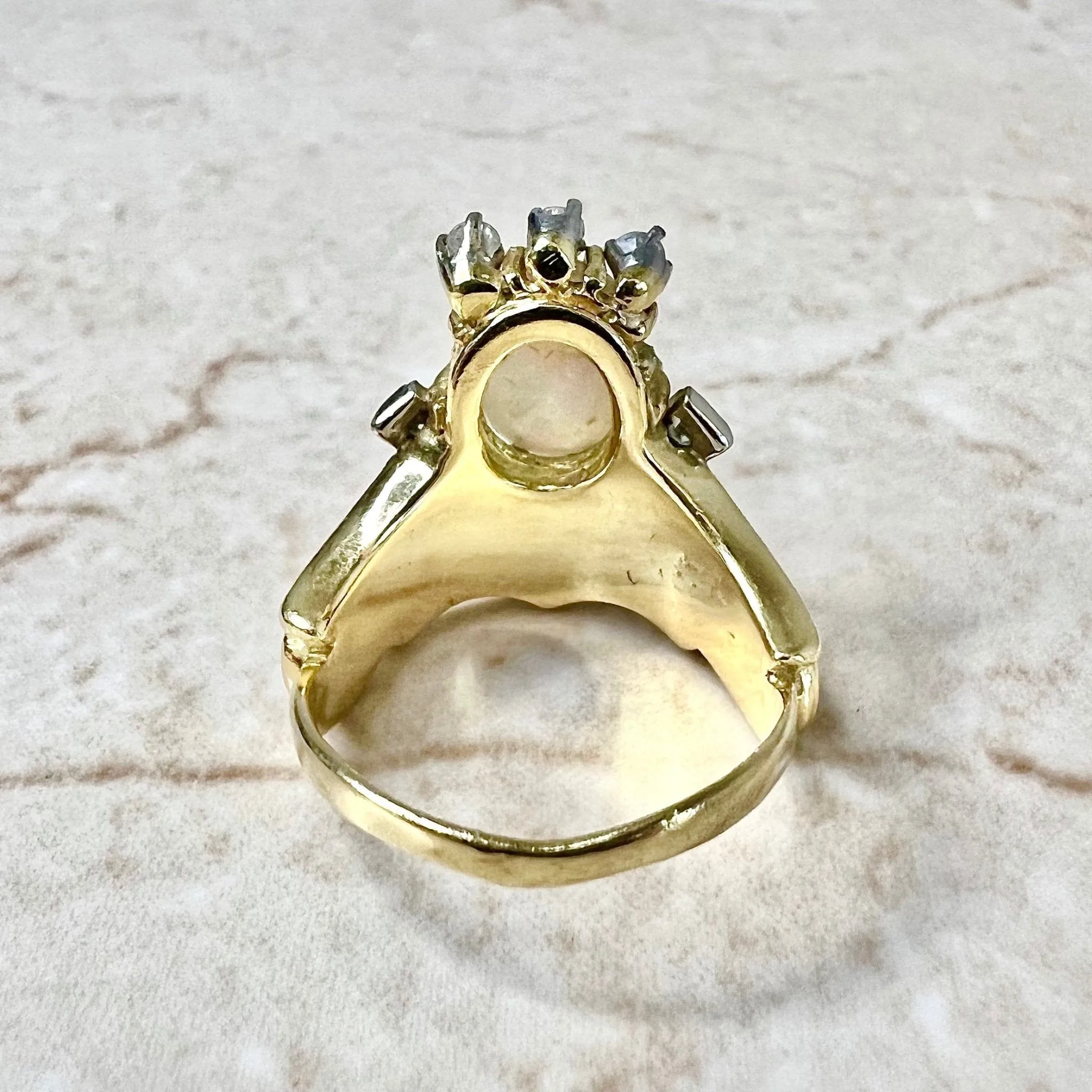 Fine Vintage 14 Karat Two-Tone Gold Opal & Diamond Statement Ring