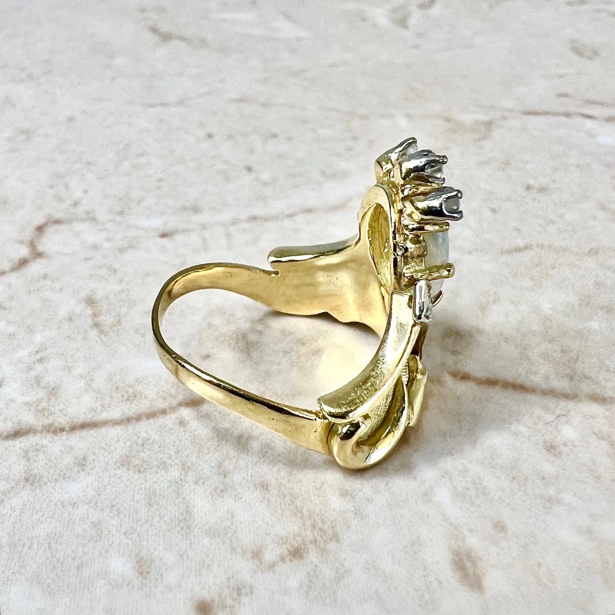 Fine Vintage 14 Karat Two-Tone Gold Opal & Diamond Statement Ring