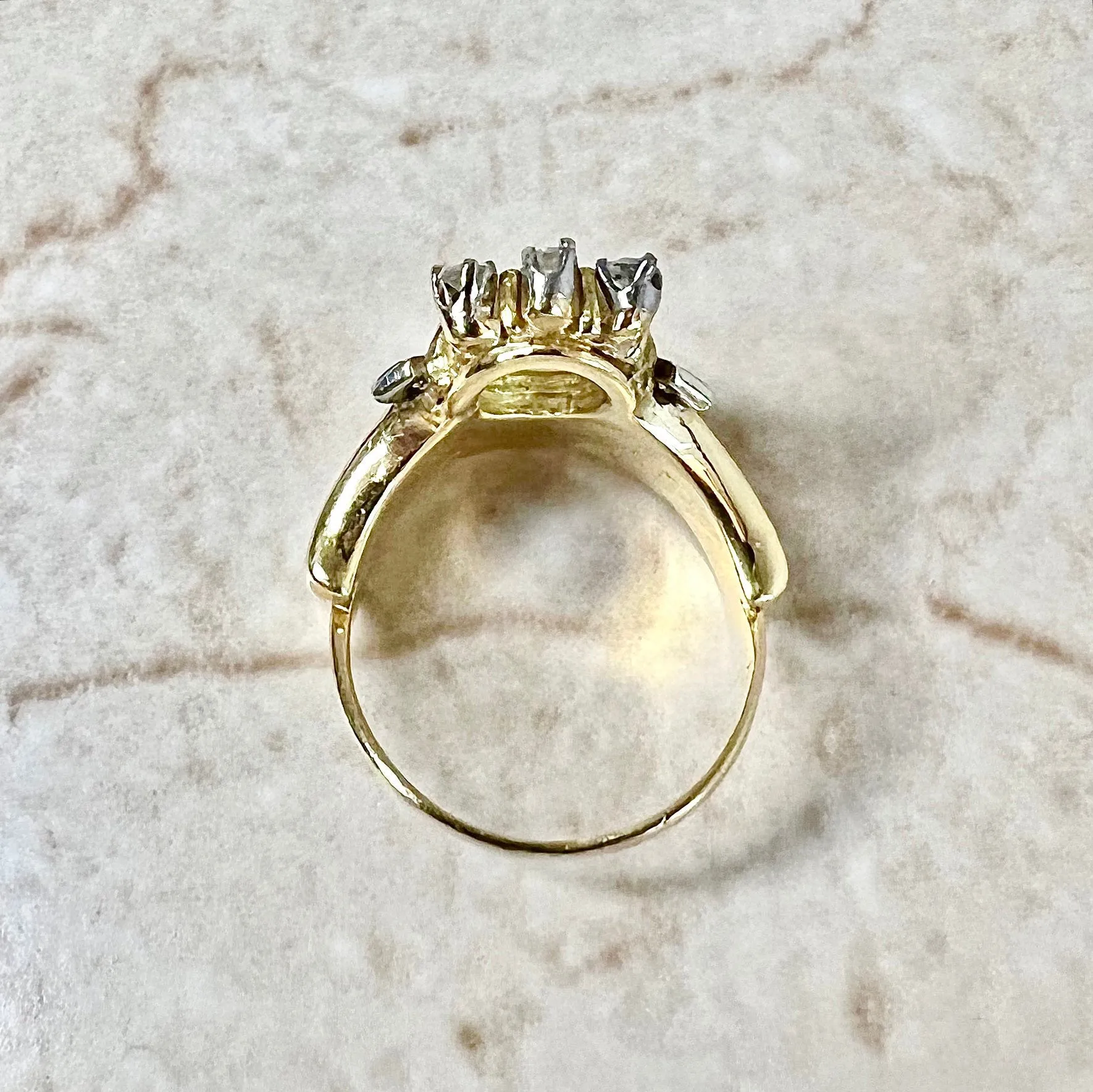 Fine Vintage 14 Karat Two-Tone Gold Opal & Diamond Statement Ring