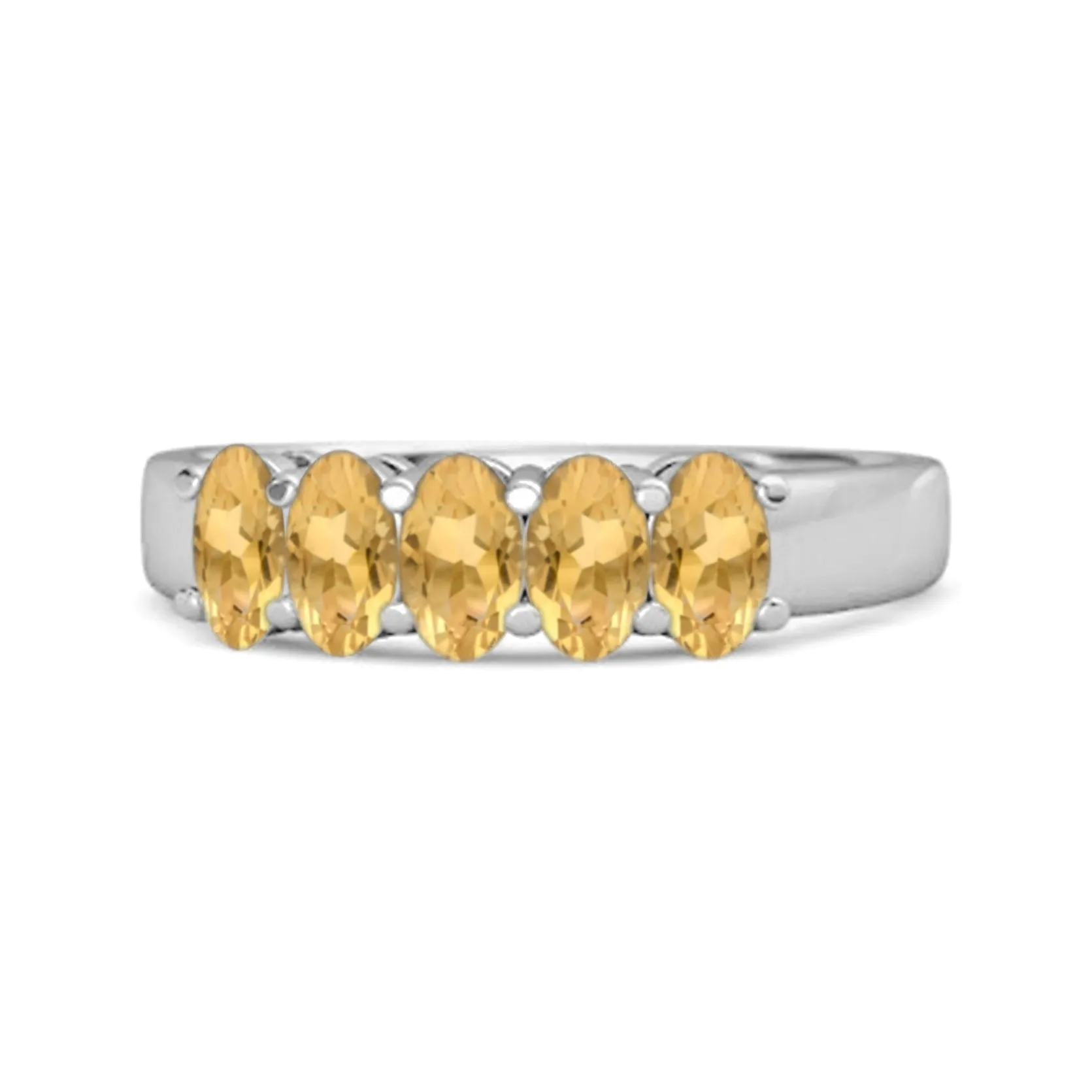 Five Stone 1.25 Cts Citrine Half Eternity 925 Sterling Silver Ring
