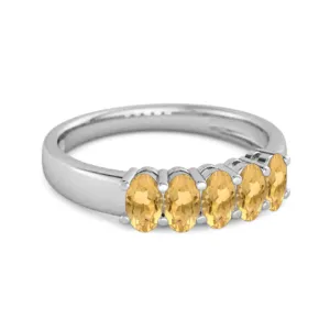 Five Stone 1.25 Cts Citrine Half Eternity 925 Sterling Silver Ring