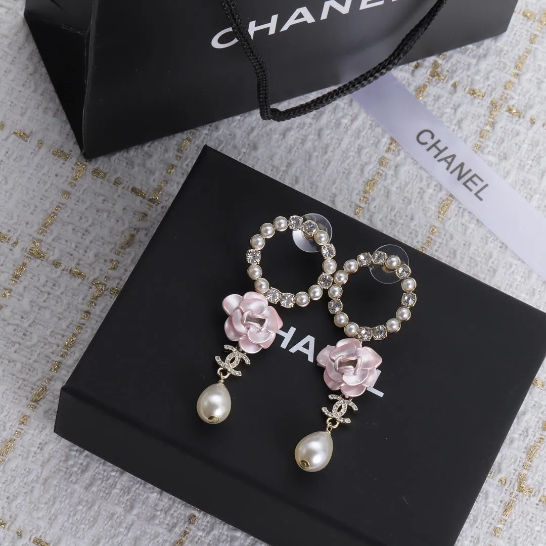 Flower Pearl Dangle Earrings