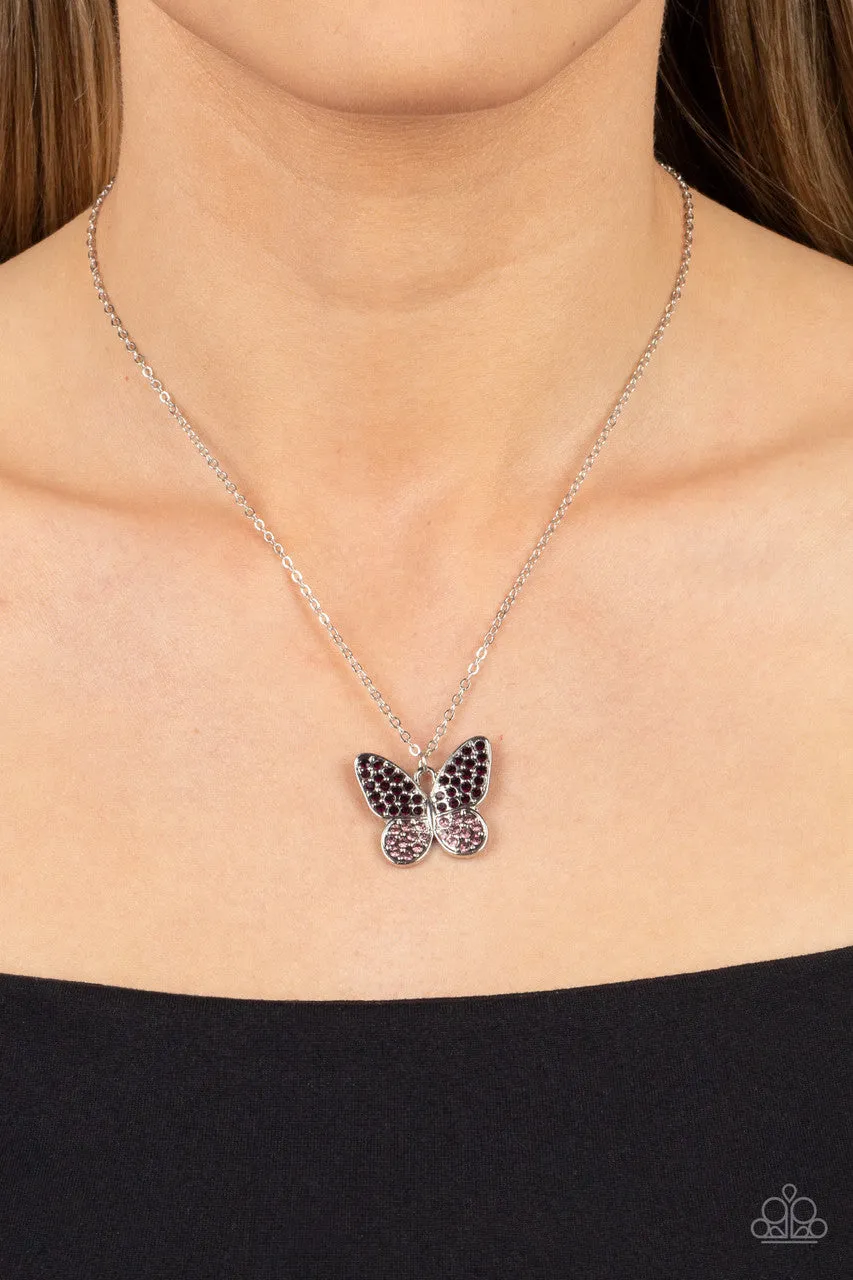 Flutter Forte - Purple - Ombre Rhinestone Butterfly Paparazzi Short Necklace