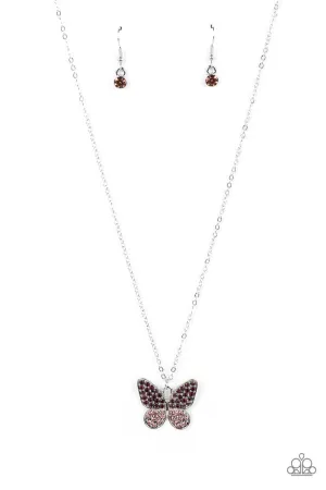Flutter Forte - Purple - Ombre Rhinestone Butterfly Paparazzi Short Necklace
