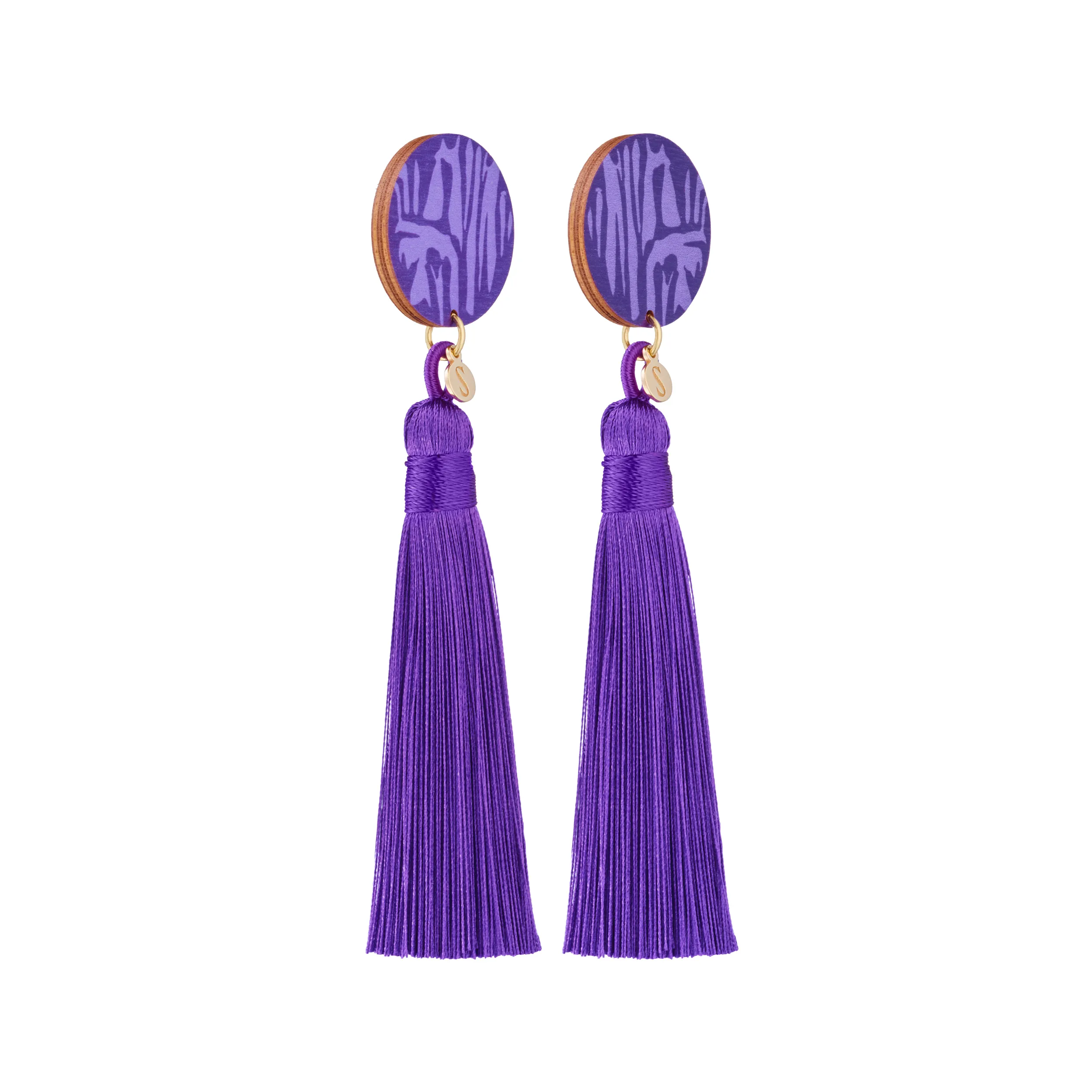 Forever Loving Wooden Tassel Earrings Lilac/Gold