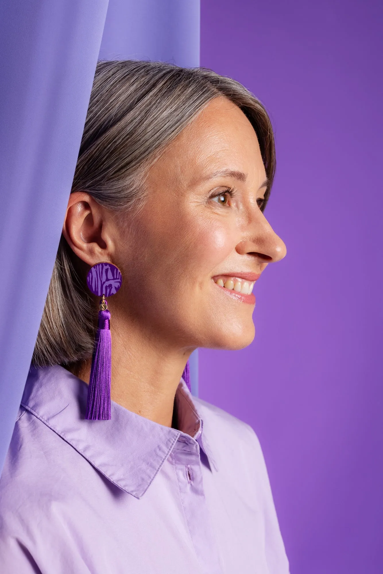 Forever Loving Wooden Tassel Earrings Lilac/Gold