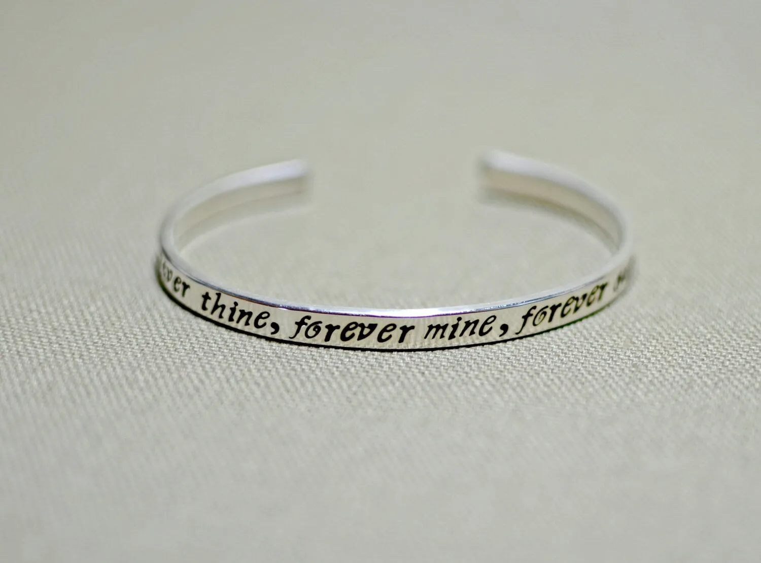 Forever thine forever mine forever ours on polished sterling silver cuff bracelet