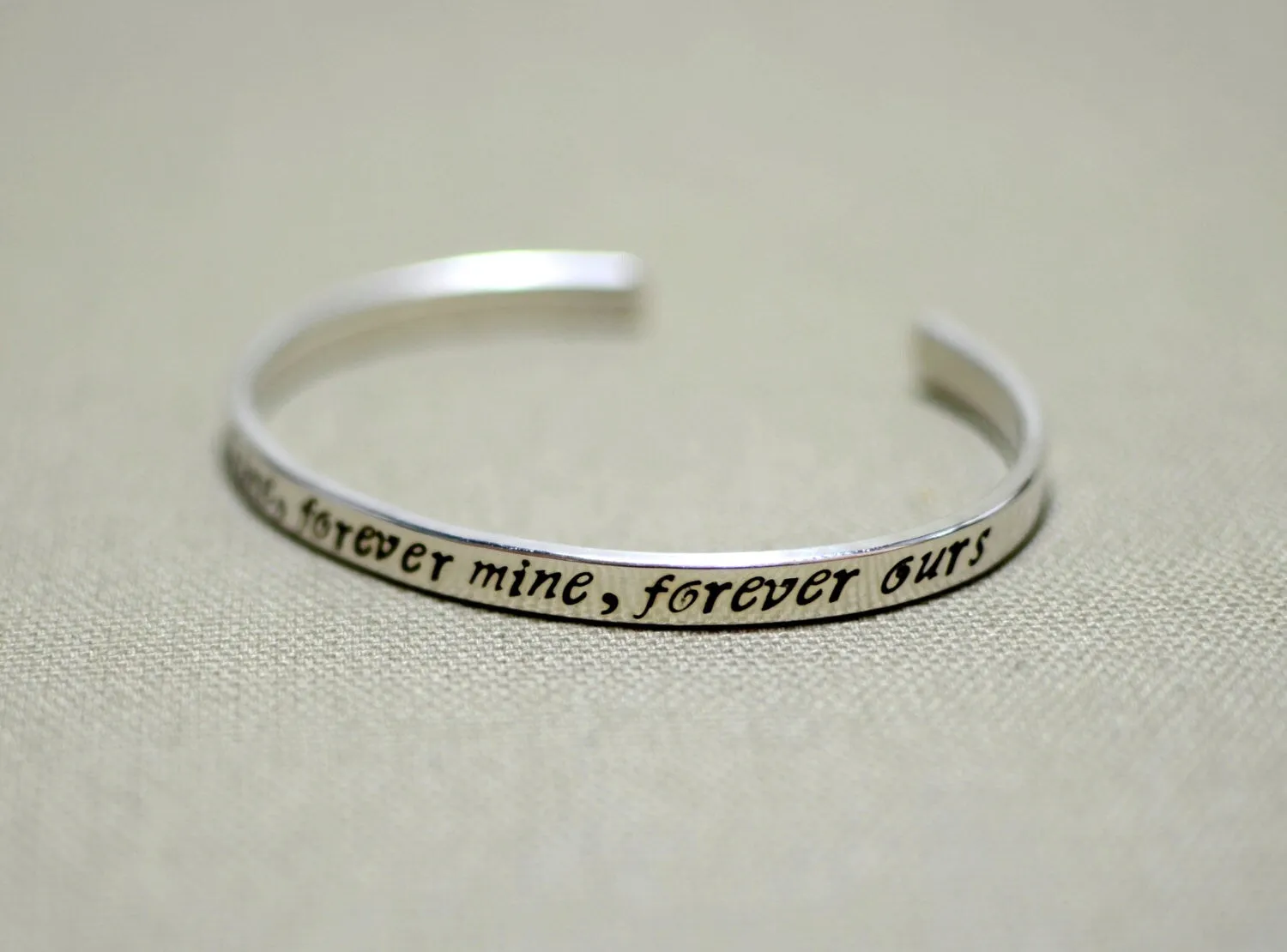 Forever thine forever mine forever ours on polished sterling silver cuff bracelet
