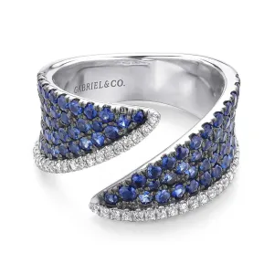 Gabriel & Co. Lusso Blue Sapphire & Diamond Wide Band