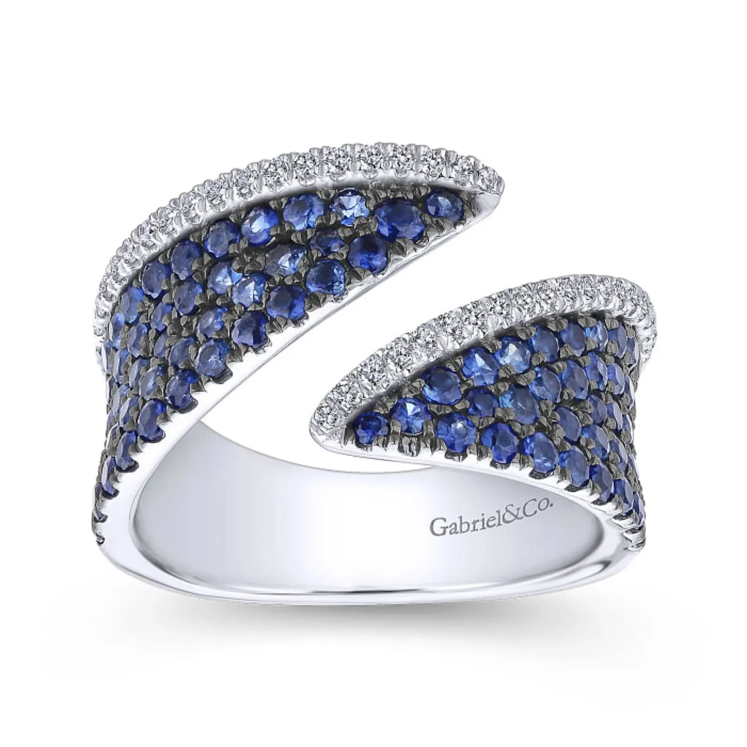 Gabriel & Co. Lusso Blue Sapphire & Diamond Wide Band