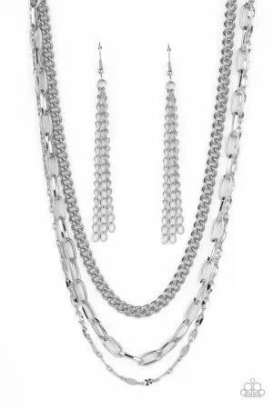 Galvanized Grit - Silver - Chain Tiered Paparazzi Short Necklace