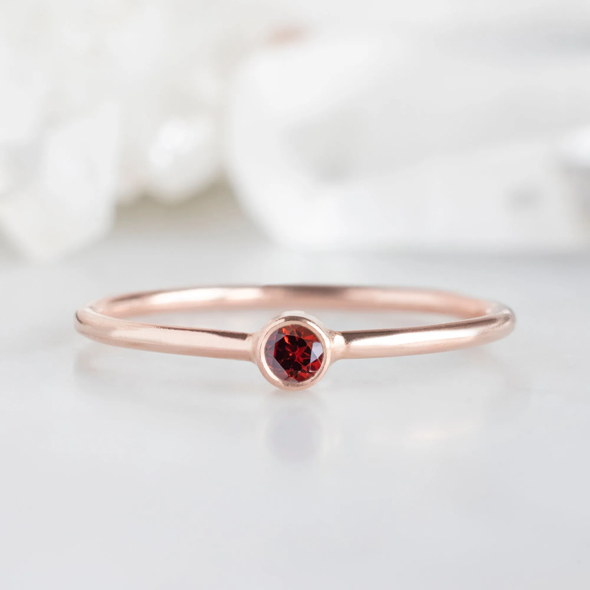 Garnet Birthstone Stacking Ring | 10K Rose Gold