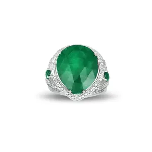 Genuine Emerald and Diamond Accent Silver Ring