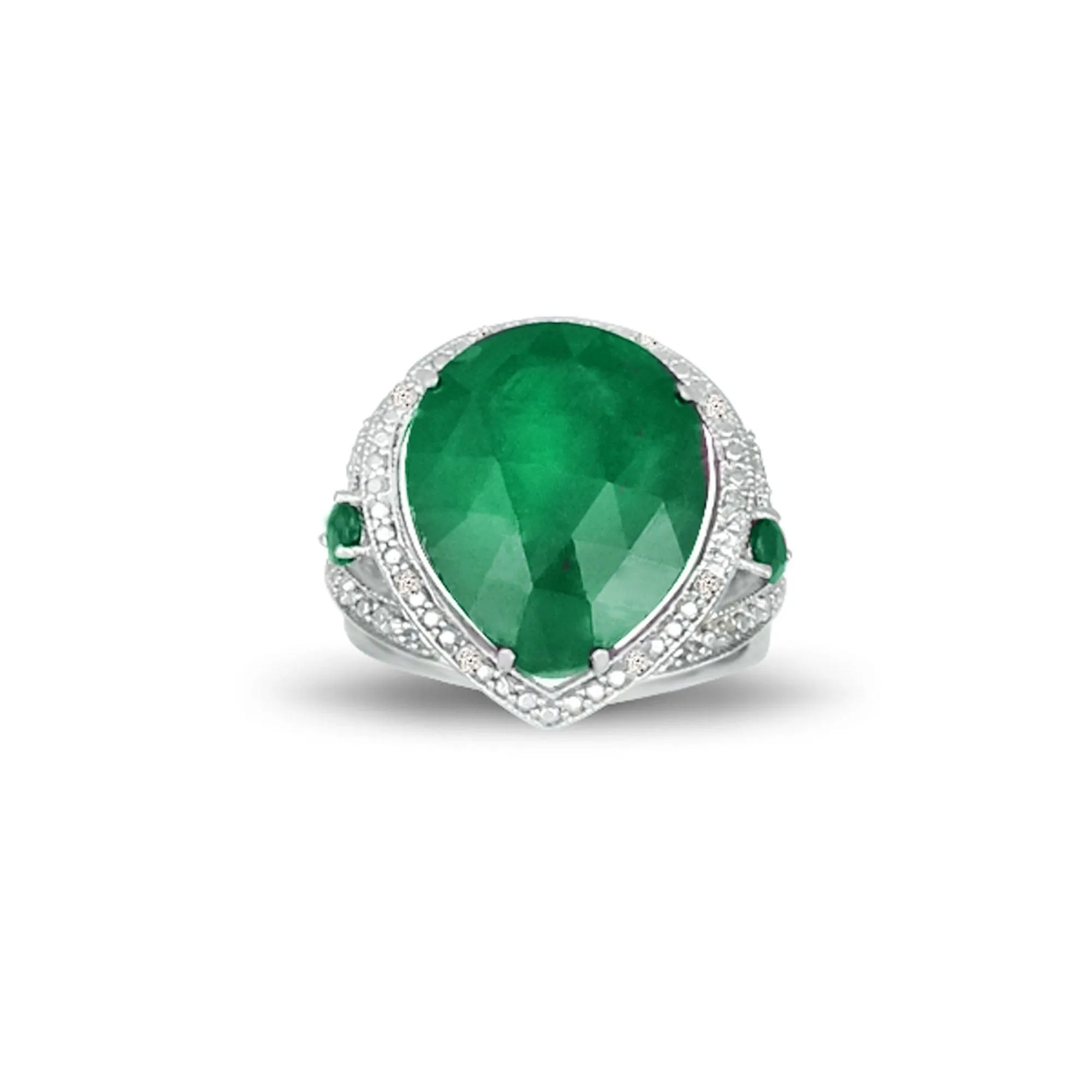 Genuine Emerald and Diamond Accent Silver Ring