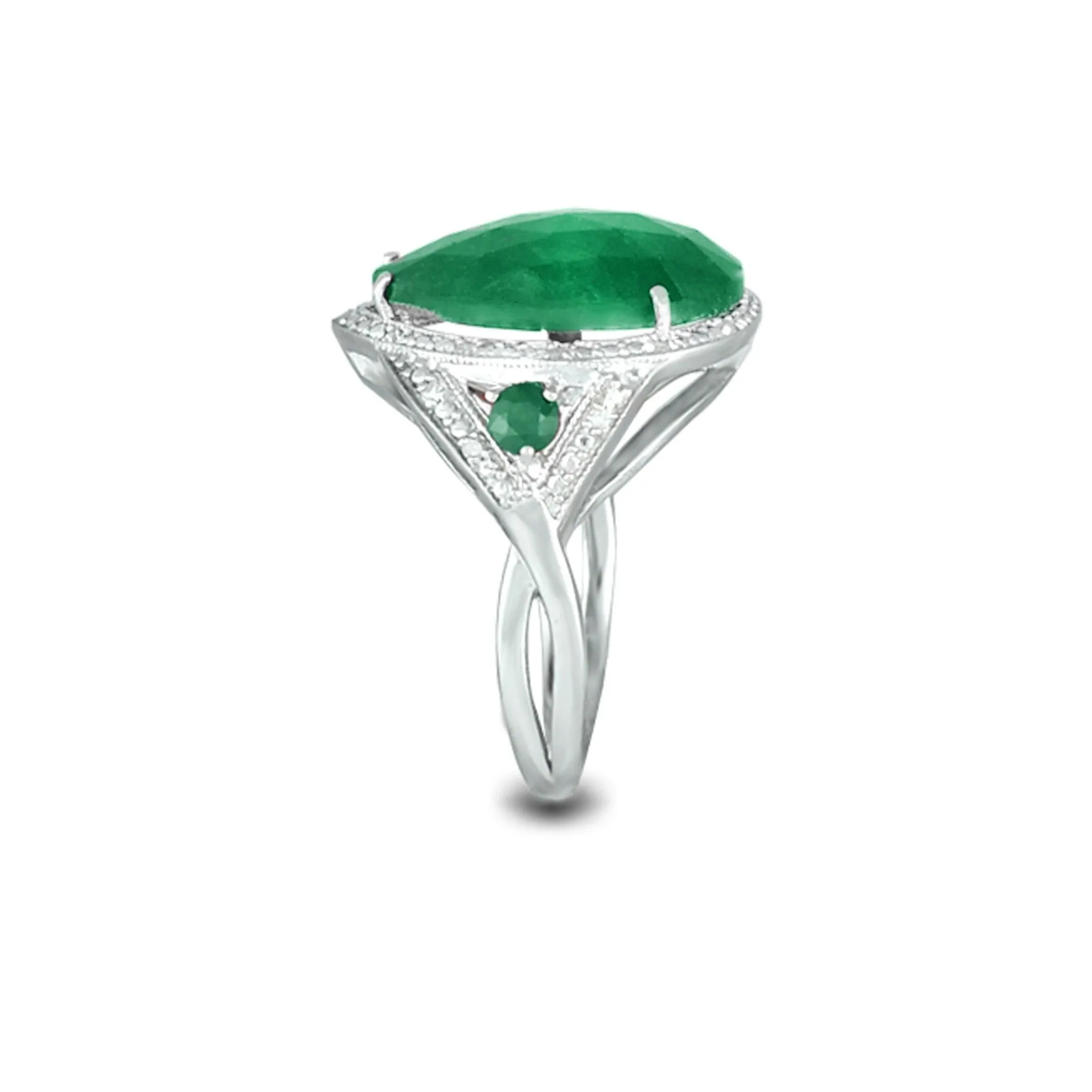 Genuine Emerald and Diamond Accent Silver Ring