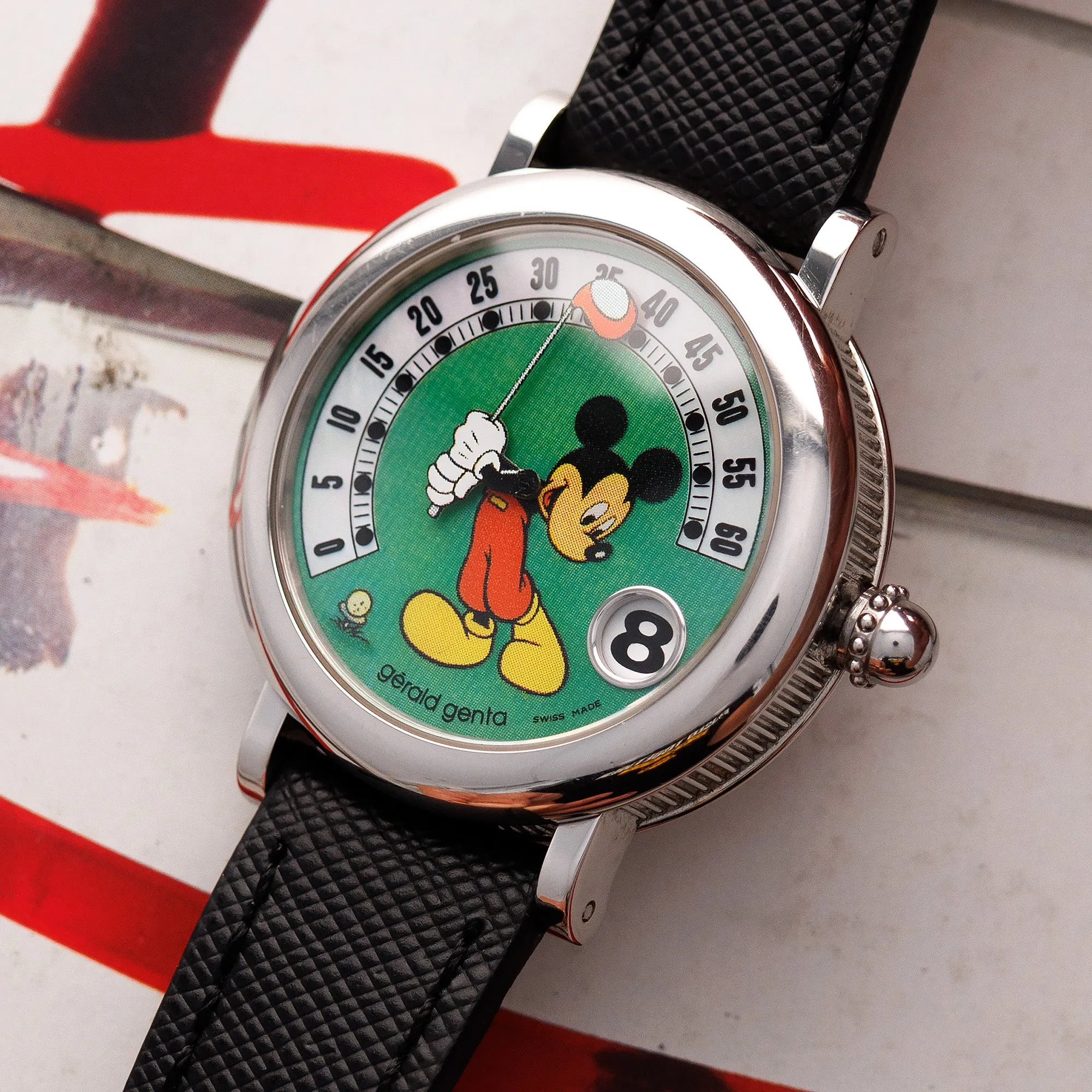 Gerald Genta Steel Retro Fantasy Mickey Mouse Golf Watch Ref. G3612