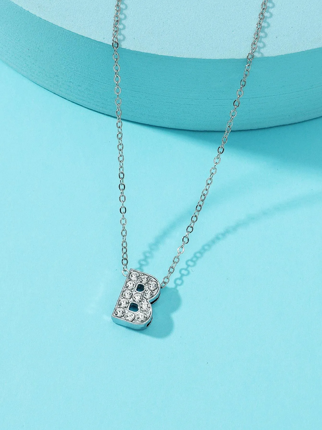 Girls Rhinestone Decor Letter Charm Necklace - FD