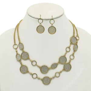 Gold and Silver sanded glitter necklace and earrings set#SQ4575-GLITTER (RH14/RB12)