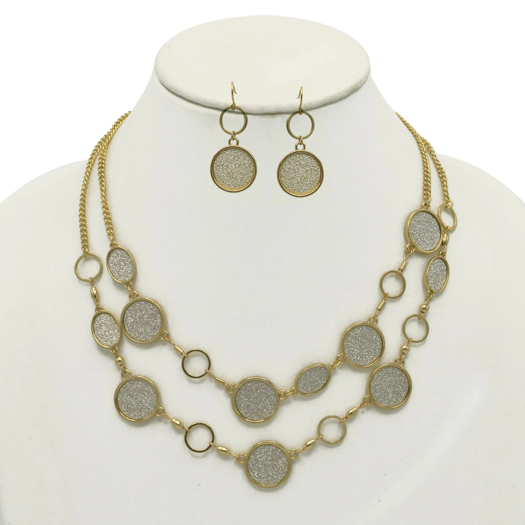 Gold and Silver sanded glitter necklace and earrings set#SQ4575-GLITTER (RH14/RB12)