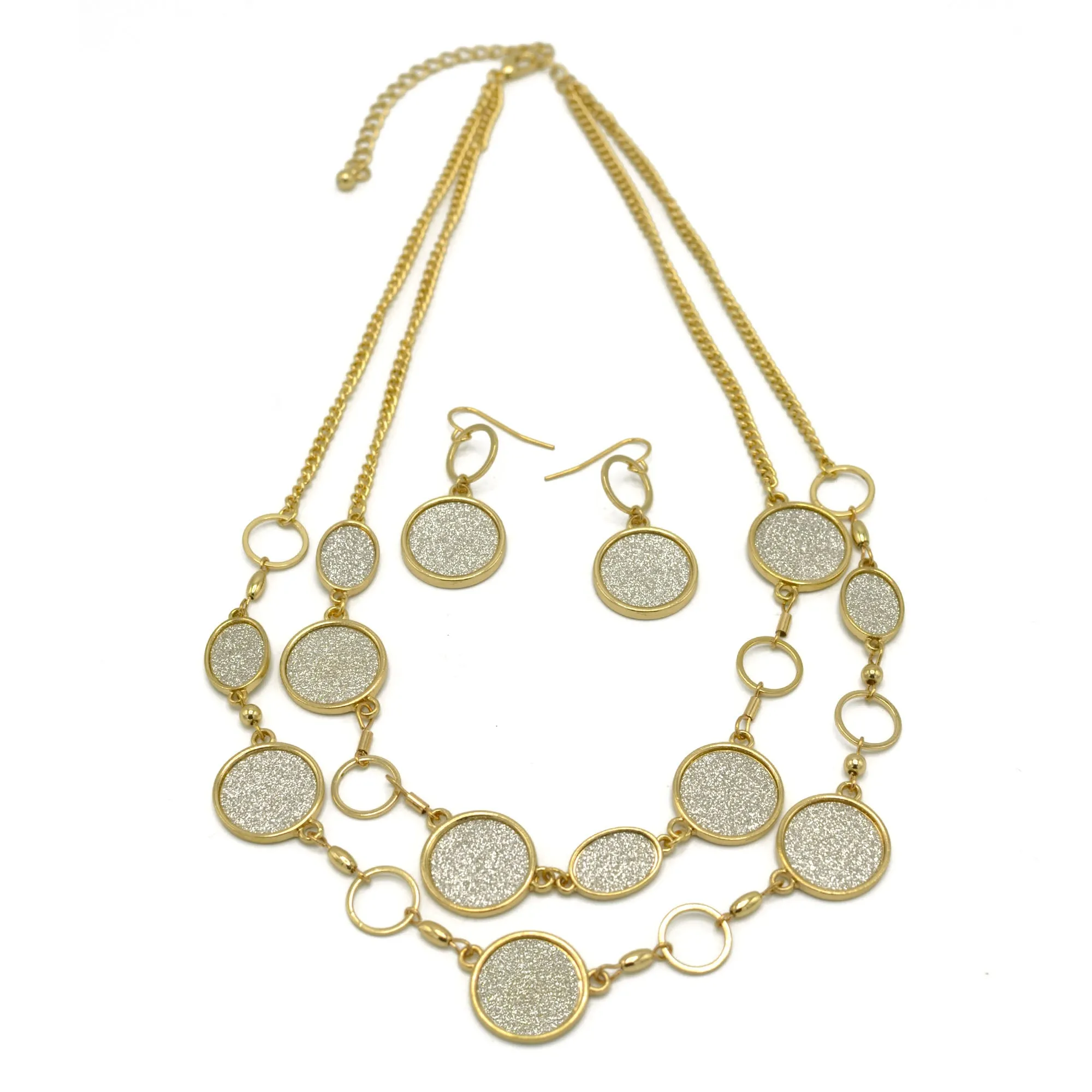 Gold and Silver sanded glitter necklace and earrings set#SQ4575-GLITTER (RH14/RB12)