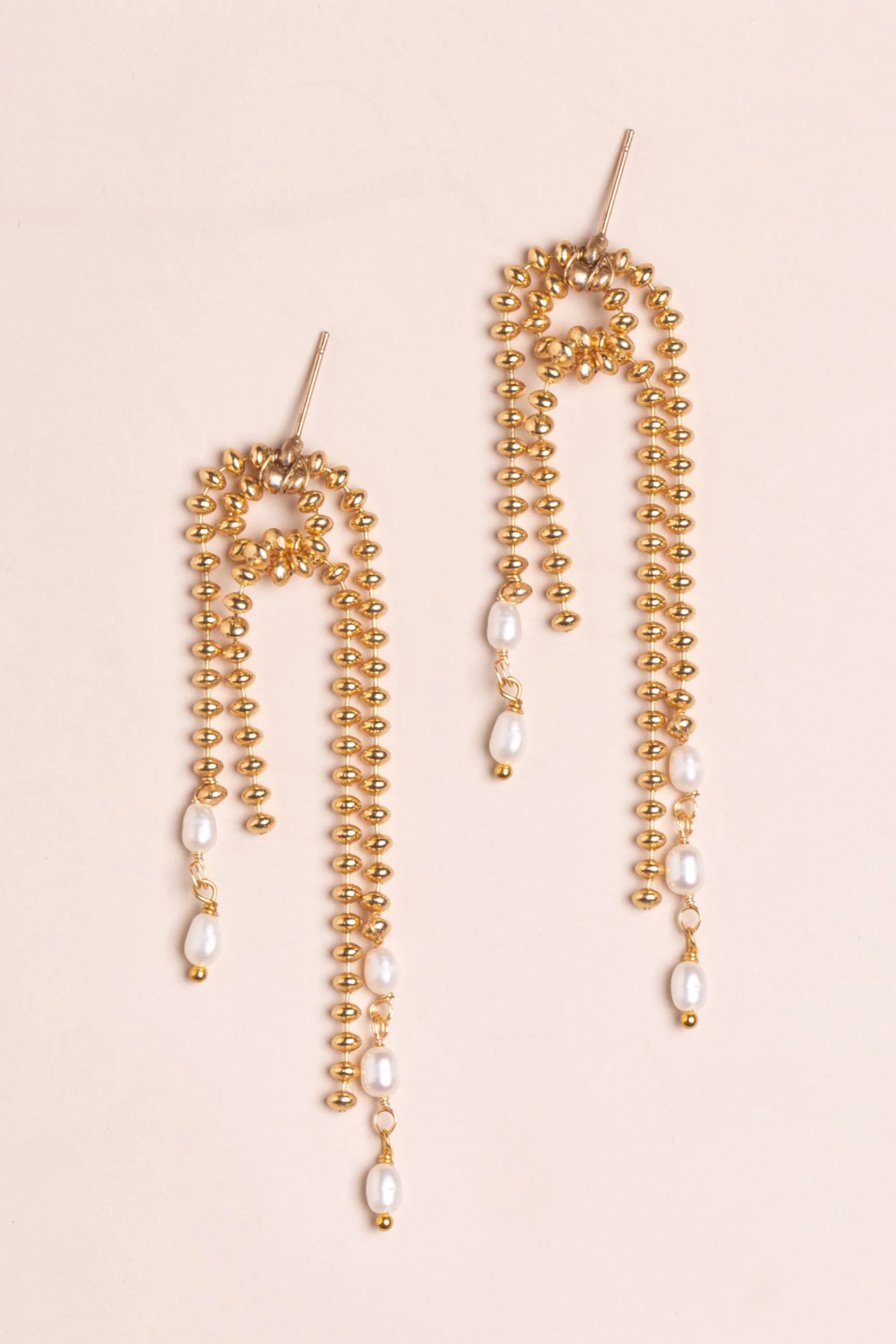 Gold Bead Chain Tassel Earrings