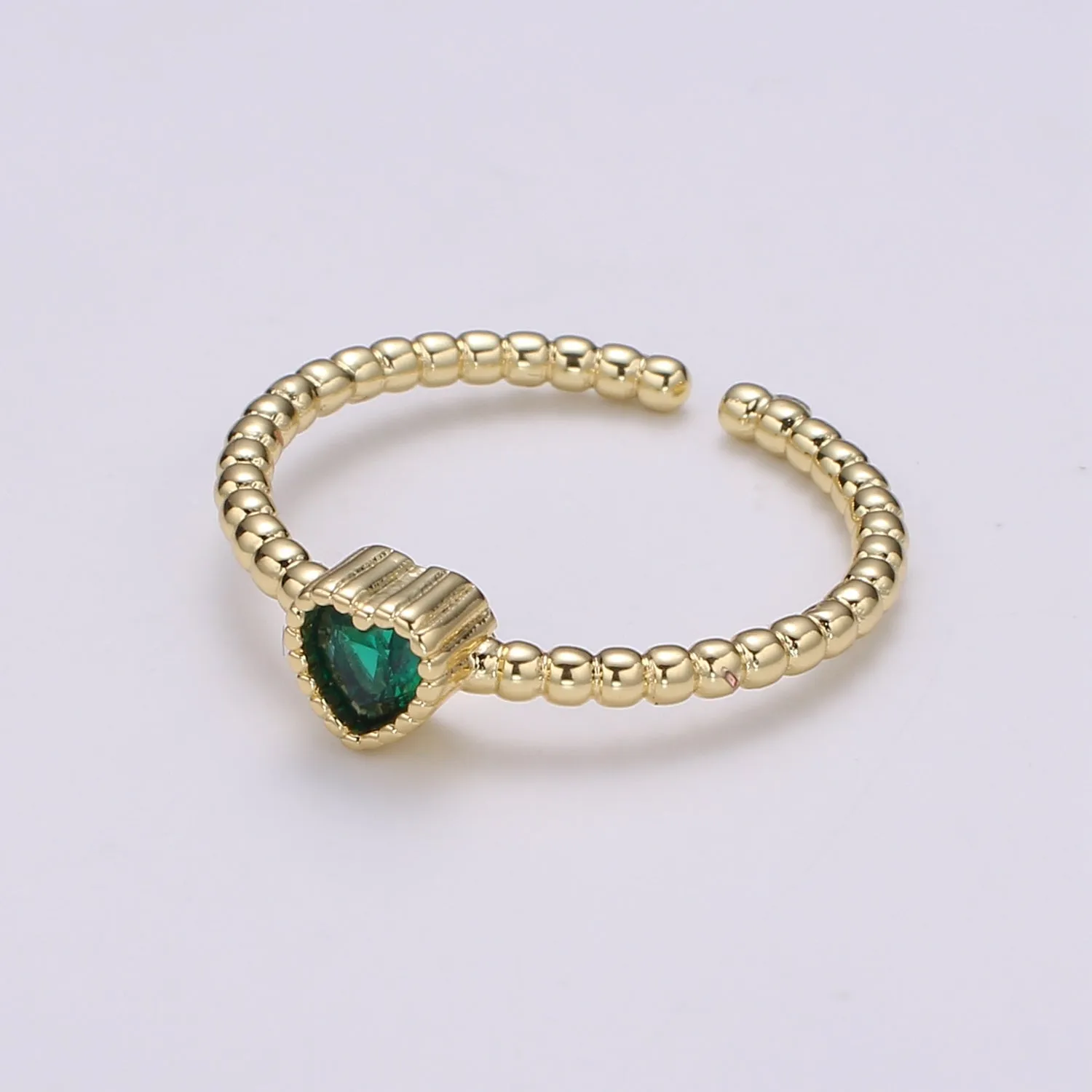 Gold Bead ring, Gold stacking ring, Dainty ring, thick gold ring, gold ring, bead ring, Heart Cz ring, gold stacking ring, beaded ring