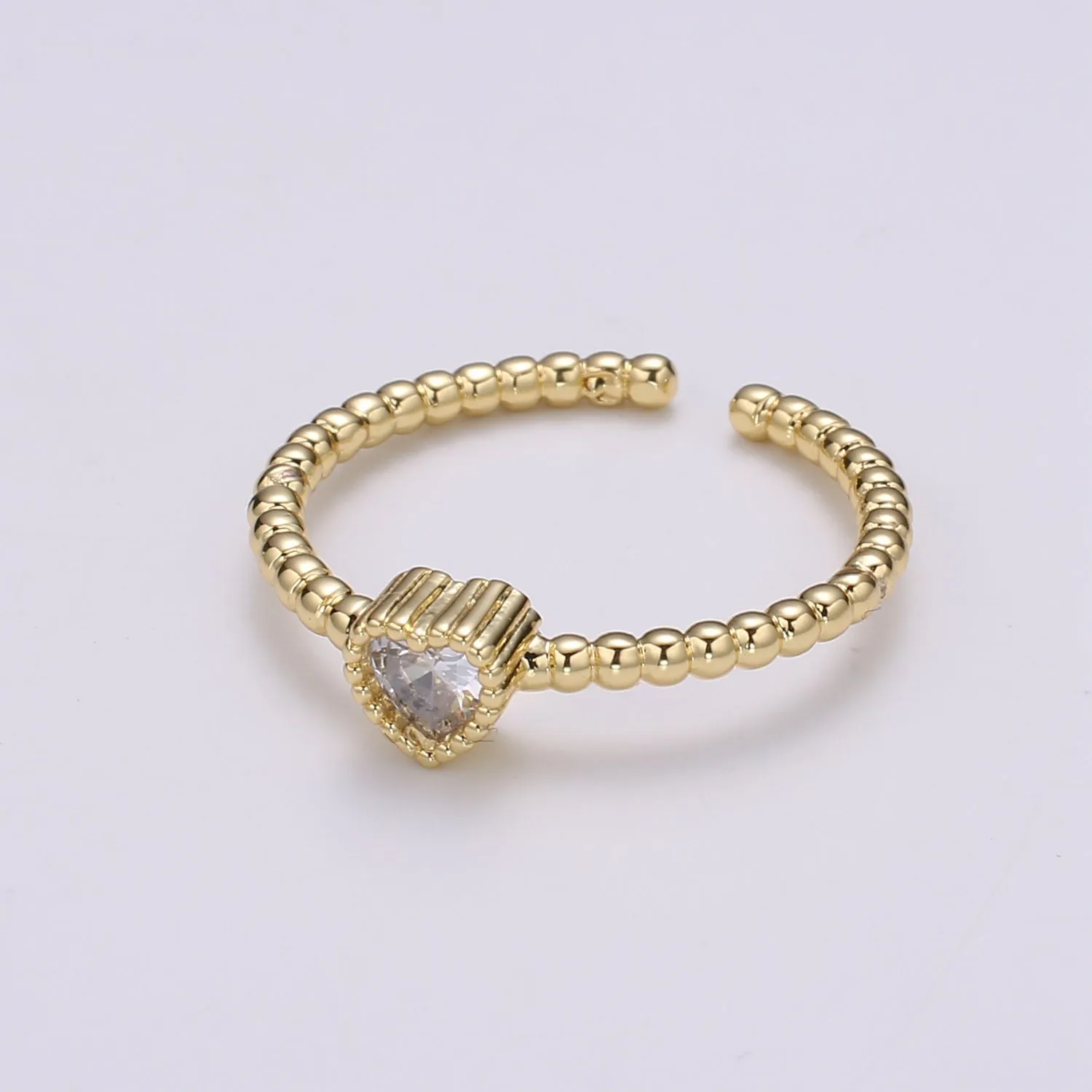 Gold Bead ring, Gold stacking ring, Dainty ring, thick gold ring, gold ring, bead ring, Heart Cz ring, gold stacking ring, beaded ring