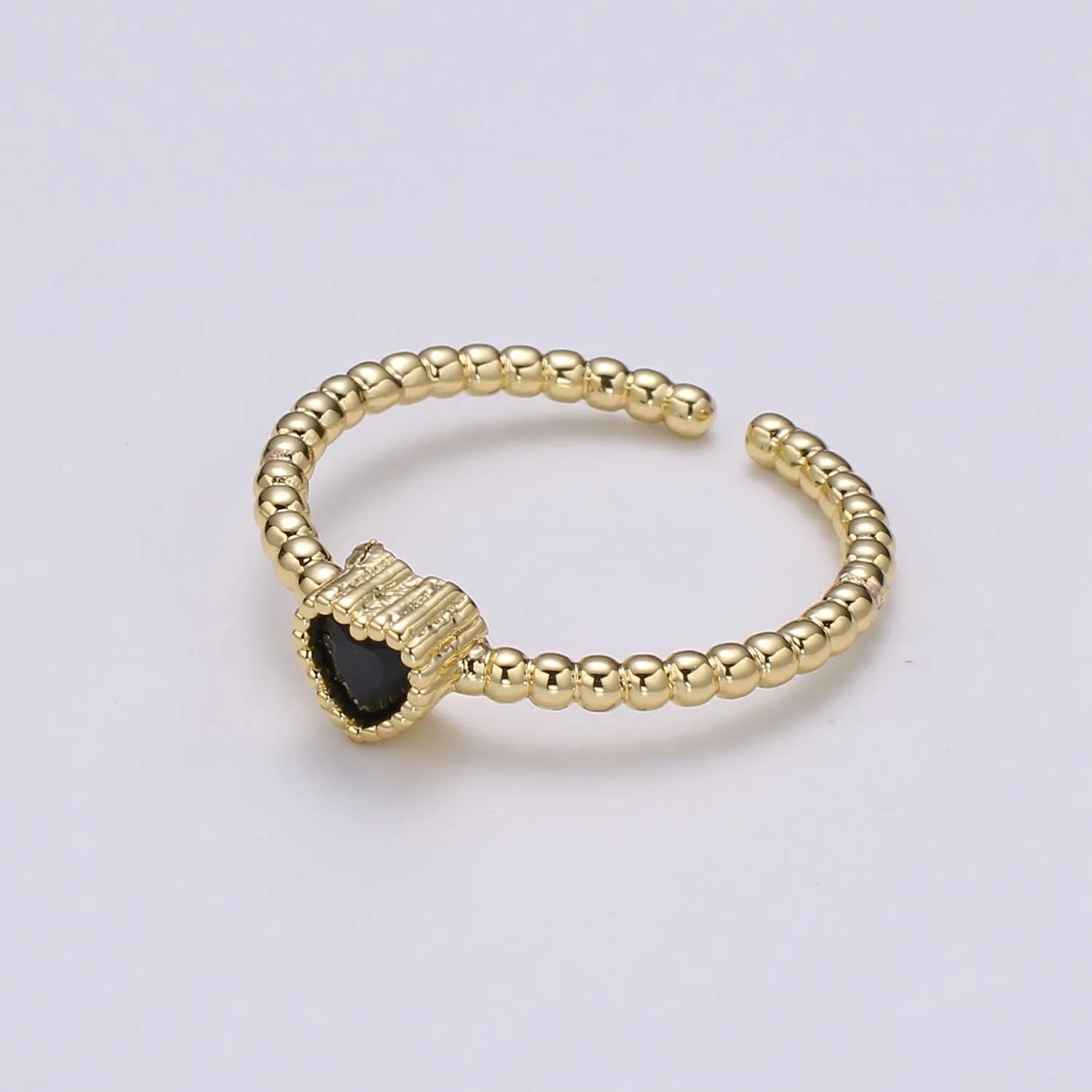 Gold Bead ring, Gold stacking ring, Dainty ring, thick gold ring, gold ring, bead ring, Heart Cz ring, gold stacking ring, beaded ring