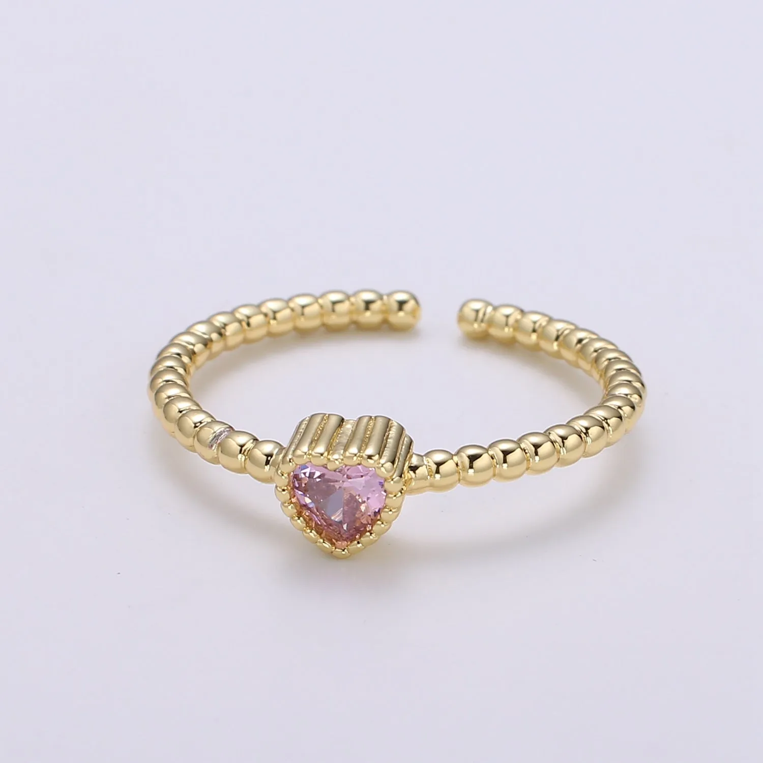 Gold Bead ring, Gold stacking ring, Dainty ring, thick gold ring, gold ring, bead ring, Heart Cz ring, gold stacking ring, beaded ring
