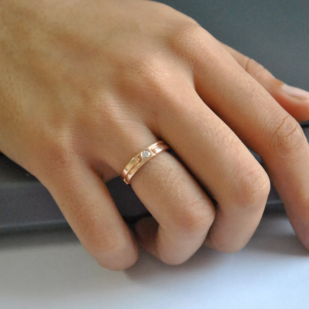 Gold Couple His & Her Wedding Band Ring Set | Bride Groom Wedding Bands