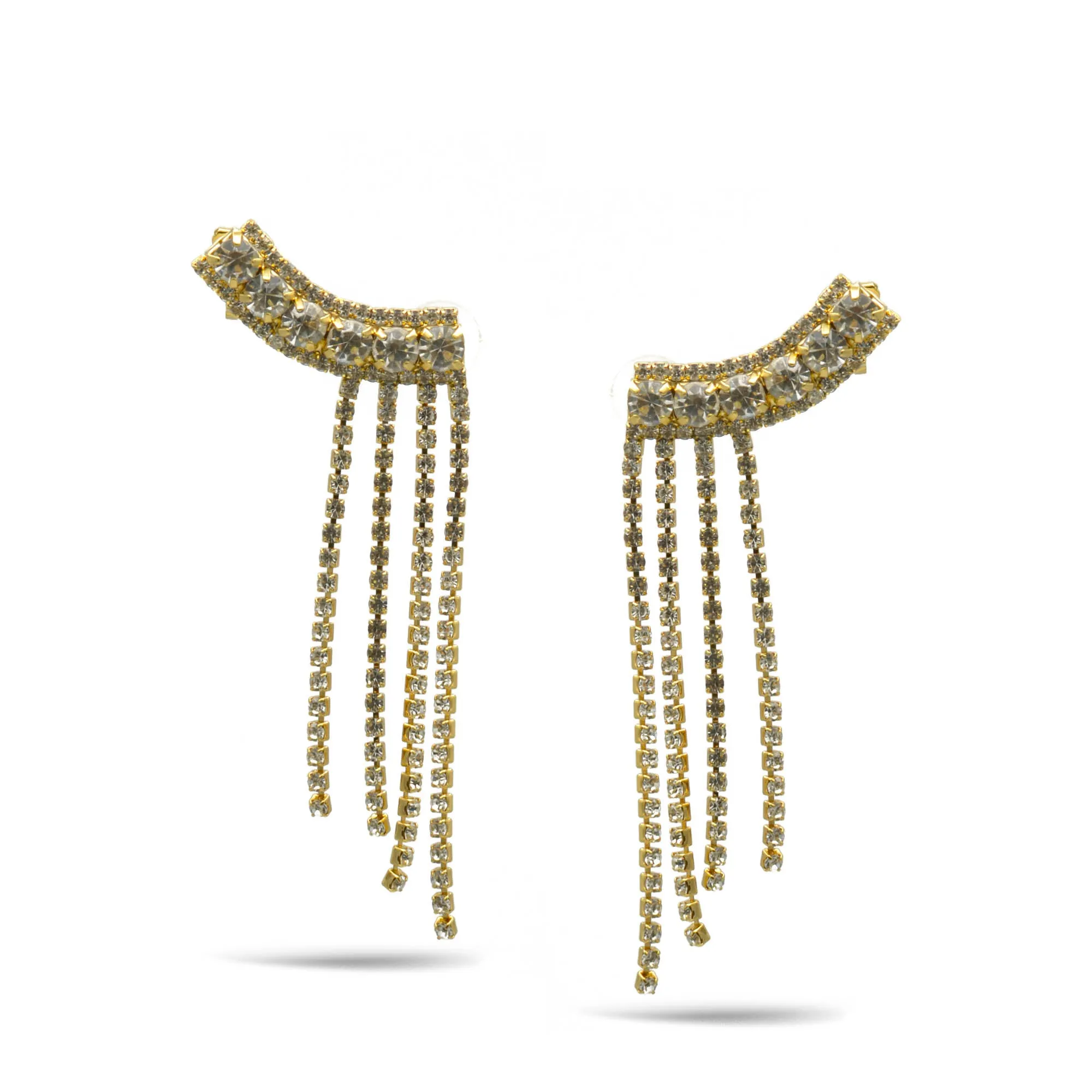 GOLD CRYSTAL LONG TASSEL EARRINGS #27129CR-G (LA22)
